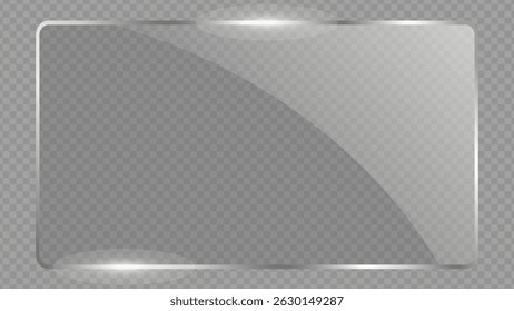 Clear, shiny acrylic sheet. Transparent plastic panel. Realistic glare and reflection on a see-through surface. Ideal for showcasing objects or designs. PNG glass