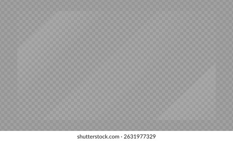 Clear, shiny acrylic sheet. Transparent plastic panel. Realistic glare and reflection on a see-through surface. Ideal for showcasing objects or designs. PNG glass
