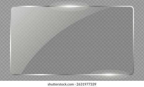 Clear, shiny acrylic sheet. Transparent plastic panel. Realistic glare and reflection on a see-through surface. Ideal for showcasing objects or designs. PNG glass