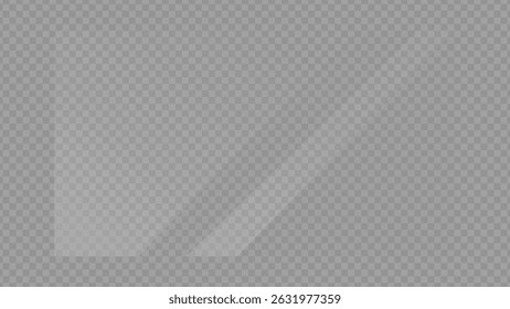 Clear, shiny acrylic sheet. Transparent plastic panel. Realistic glare and reflection on a see-through surface. Ideal for showcasing objects or designs. PNG glass