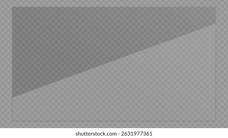 Clear, shiny acrylic sheet. Transparent plastic panel. Realistic glare and reflection on a see-through surface. Ideal for showcasing objects or designs. PNG glass