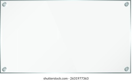 Clear, shiny acrylic sheet. Transparent plastic panel. Realistic glare and reflection on a see-through surface. Ideal for showcasing objects or designs. PNG glass