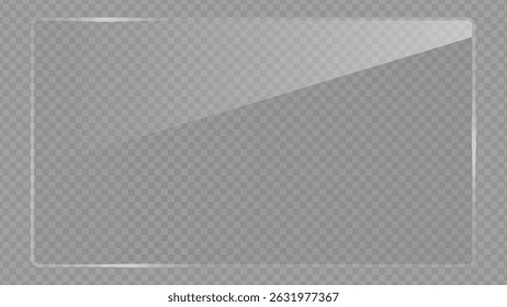 Clear, shiny acrylic sheet. Transparent plastic panel. Realistic glare and reflection on a see-through surface. Ideal for showcasing objects or designs. PNG glass