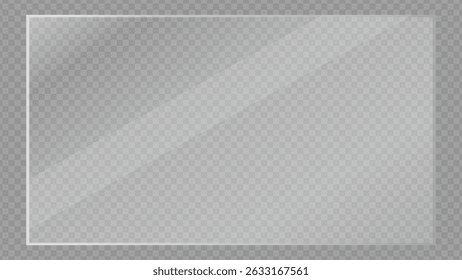 Clear, shiny acrylic sheet. Transparent plastic panel. Realistic glare and reflection on a see-through surface. Ideal for showcasing objects or designs. PNG glass