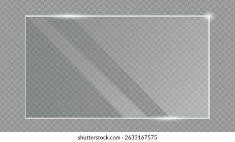Clear, shiny acrylic sheet. Transparent plastic panel. Realistic glare and reflection on a see-through surface. Ideal for showcasing objects or designs. PNG glass