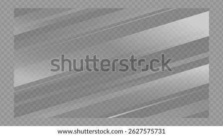 Clear, shiny acrylic sheet. Transparent plastic panel. Realistic glare and reflection on a see-through surface. Ideal for showcasing objects or designs. PNG glass