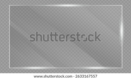 Clear, shiny acrylic sheet. Transparent plastic panel. Realistic glare and reflection on a see-through surface. Ideal for showcasing objects or designs. PNG glass