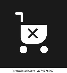 Clear shopping cart dark mode glyph ui icon. Remove products. User interface design. White silhouette symbol on black space. Solid pictogram for web, mobile. Vector isolated illustration