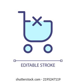 Clear shopping cart pixel perfect RGB color ui icon. Remove products. Simple filled line element. GUI, UX design for mobile app. Vector isolated pictogram. Editable stroke. Arial font used