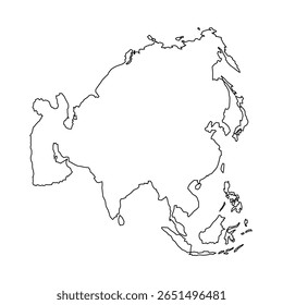 Uma silhueta clara do mapa do continente asiático é exibida. O esboço capta as características geográficas e formas das regiões circundantes, destacando as diversas paisagens.