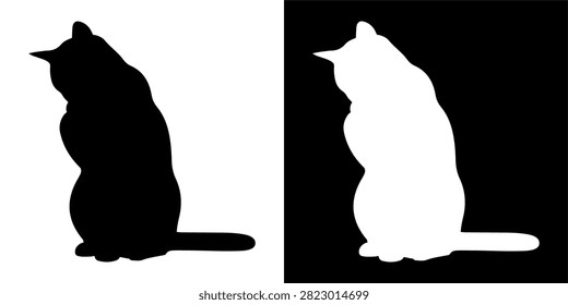 A clear silhouette of a sitting cat, emphasizing its shape and posture against a plain background, suitable for various design and creative projects.