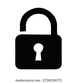 Un icono de candado desbloqueado negro claro y simple sobre un fondo blanco significa acceso abierto, libertad de seguridad y soluciones de protección de datos exitosas para plataformas digitales.