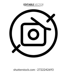 A clear, simple icon depicting a camera enclosed within a circular frame, with target crosshairs.