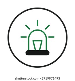 Un icono claro y simple que representa una notificación de emergencia, con un faro dentro de un círculo, diseñado para transmitir rápidamente la urgencia y llamar a la atención inmediata. Este llamativo gráfico utiliza