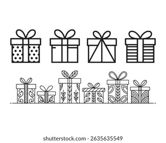 A clear and simple name for the image could be:
Colorful gift boxes set with ribbons and bows for celebrations and holidays