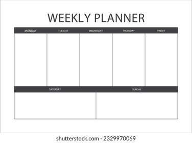 Clear and simple printable Weekly Planner. Minimalist printable Weekly planner template. Schedule, Agenda, Weekly Overview, Weekly Organizer. Business organizer page vector illustration