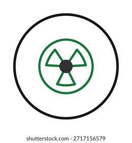 A clear and simple representation of the radiation hazard symbol. A green radiation trefoil inside a circle warns of potential radioactive materials or conditions, prompting caution and safety