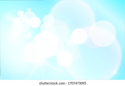 Clear sky bright white bokeh background. Soft blur light blue effect Abstract bokeh blurred wallpaper. Shiny bokeh light effect. Vector illustration.
