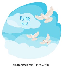Clear sky with flying birds vector illustration in bubble