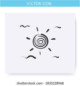 Icono de cielo despejado. Esbozo dibujado a mano. Un clima despejado. Día soleado. Sunshine. Día de verano. Concepto de previsión meteorológica. Signo de meteorología. Ilustración vectorial aislada