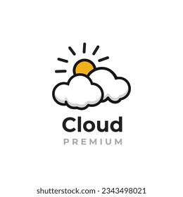 Clear sky illustration, cloud vector logo with cute sun