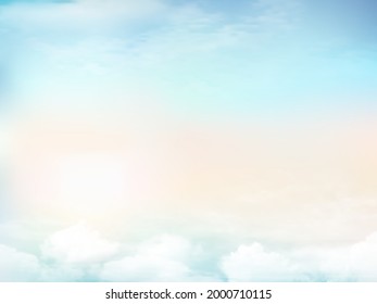 Clear and smooth blue sky with yellow sun light  in background. Sky Nature Landscape Background.The summer heaven with colorful clearing sky. Vector illustration.