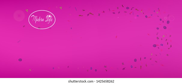 Clear space and signs confetti. Background modern. Colorful colorific illustration. Ultra Wide background texture. Colorful new abstraction. Magneta main theme.