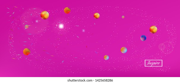 Clear space and signs confetti. Background light. Funny colorific illustration. Ultra Wide background art inspire. Colorful pure abstraction. Magneta main theme.