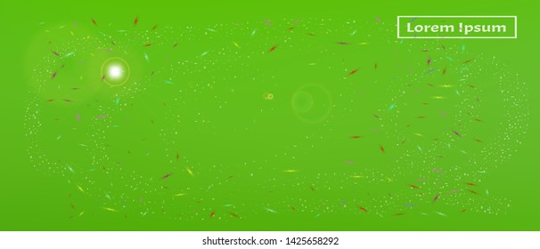 Clear space and signs confetti. Background bright. Professional colorific illustration. Light Ultra Wide background. Colorful pristine abstraction. Green colored.