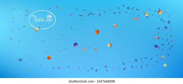 Clear space and signs confetti. Background mesh. Liquid colorific illustration. Colorful great space Ultra Wide background. Colorful clear abstraction. Blue main color.