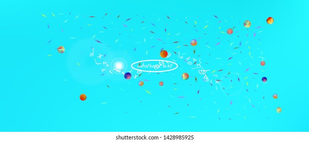 Clear space and signs confetti. Colorful colorific illustration. Background bright. Abstract universe and signs Ultra Wide background illustration. Colorful net abstraction. Azure main theme.
