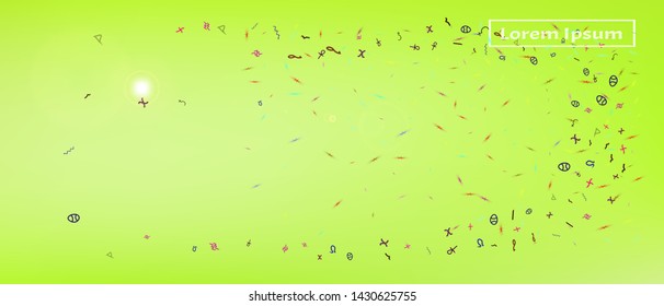 Clear space and signs confetti. Creative colorific illustration. Background wallpaper. A Ultra Wide themed background illustration. Colorful recent abstraction. Lime main theme.