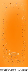Clear space and signs confetti. Liquid colorific illustration. Background modern. Ultra Wide background portrait texture. Colorful pristine abstraction. Orange red theme.