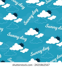 Clear Sunny Day Skyline Vector Seamless Pattern can be use for background and apparel design