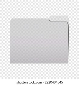 Clear tabbed plastic file folder on transparent background realistic vector mockup. PVC folder with cut tab mock-up