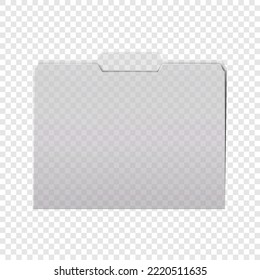 Limpiar la carpeta de archivo de plástico con pestañas en un simulador de vectores transparente realista en segundo plano. carpeta PVC con la pestaña de corte central