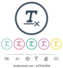 Clear text format flat color icons in round outlines. 6 bonus icons included.