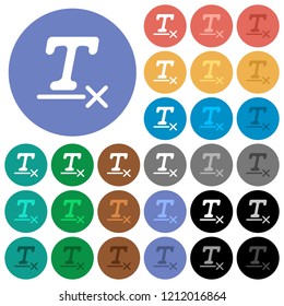 Clear text format multi colored flat icons on round backgrounds. Included white, light and dark icon variations for hover and active status effects, and bonus shades.