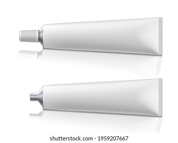 Clear Toothpaste White Close And Open Tube. EPS10 Vector