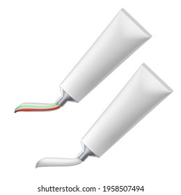 Clear Toothpaste White Plastic And Silver Tube. EPS10 Vector