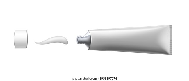 Clear Toothpaste White Plastic And Silver Tube. EPS10 Vector