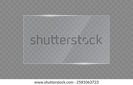 Clear transparent glass panel overlay. Screen reflection illustration on a transparency grid background