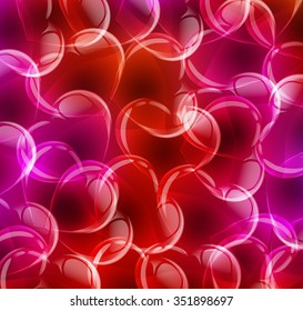 Clear transparent hearts on red background