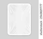 Clear tray container mockup. Vector illustration isolated on grey background. Layered template file easy to use for your promo product: meat of animals, chicken, fish. EPS10.	