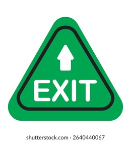 Clear triangular green exit sign with an upward arrow, ideal for emergency routes, building navigation, and safety guidance. Essential for public spaces and events