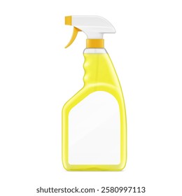 Clear trigger sprayer bottle with cleaning product mockup. Vector illustration isolated on white background. Perfect for easy customisation and editing your design for household, cleaning. EPS10.
