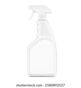 Clear trigger sprayer bottle mockup. Vector illustration isolated on white background. Perfect for easy customisation and editing your design for household, cleaning, gardening and etc. EPS10.