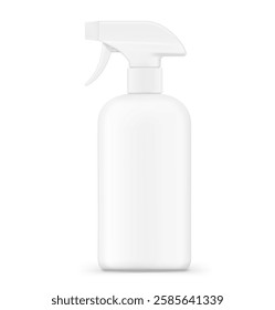 Clear trigger sprayer bottle mockup. Vector illustration isolated on white background. Perfect for easy customisation and editing your design for household, cleaning, gardening and etc. EPS10.