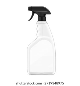 Maqueta clara de la botella del rociador del gatillo. Ilustración vectorial aislada sobre fondo blanco. Perfecto para una fácil personalización y edición de su diseño para el hogar, limpieza, jardinería y etc. EPS10.