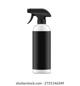 Clear trigger sprayer bottle mockup. Vector illustration isolated on white background. Perfect for easy customisation and editing your design for household, cleaning, gardening and etc. EPS10.